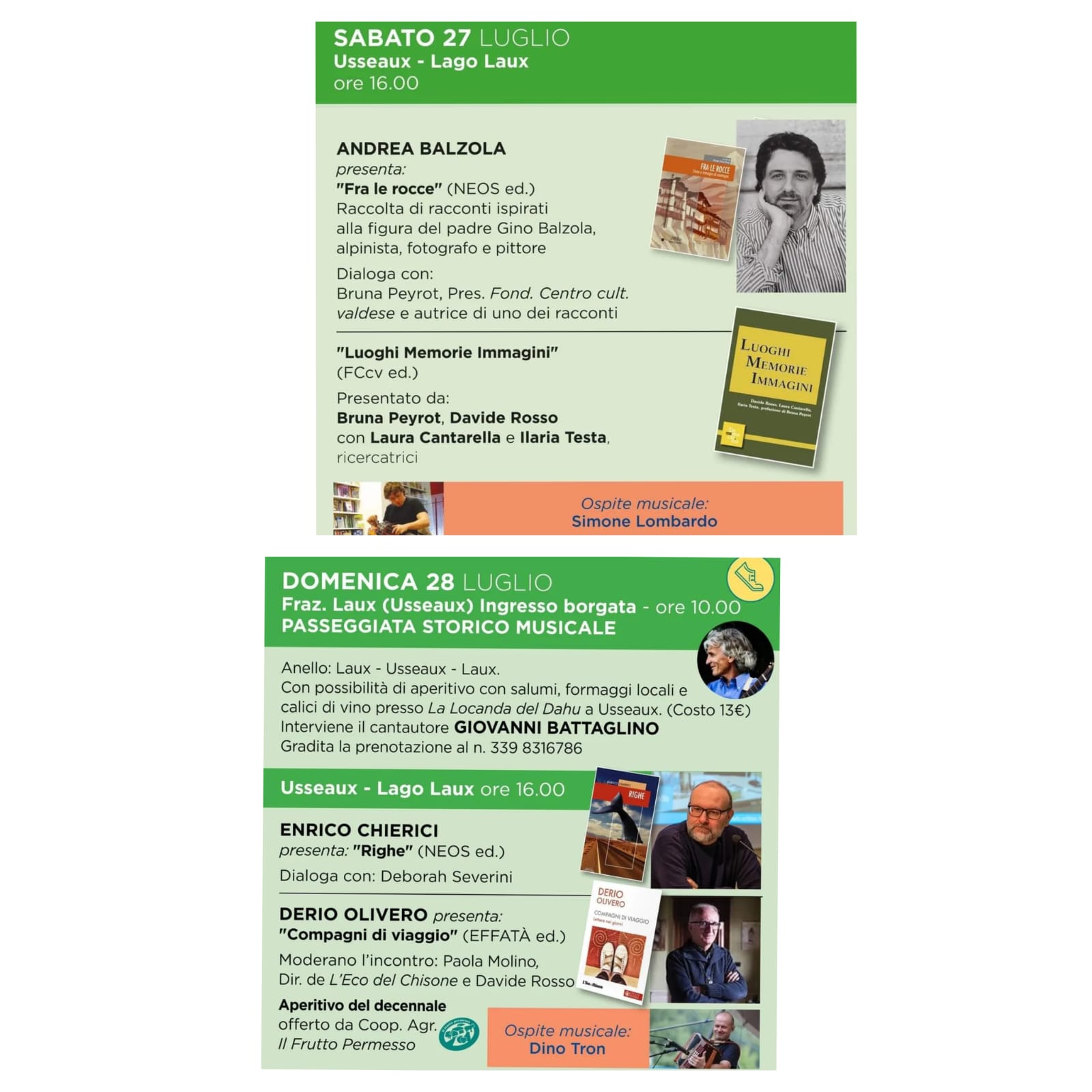 Programma sabato 27 e domenica 28 luglio - Usseaux lago del Laux